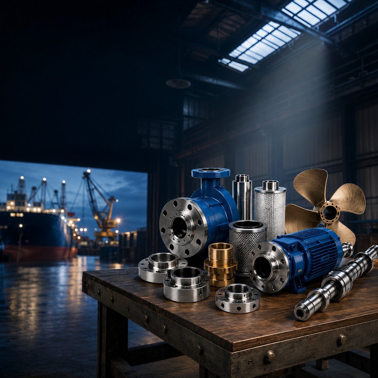 Marine components and technical stores prepared for ship supply