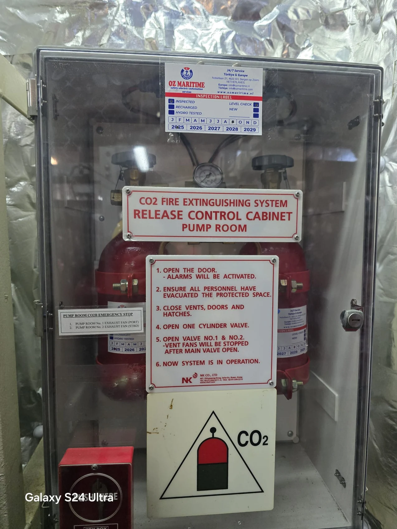 Fixed CO2 system release controls on board