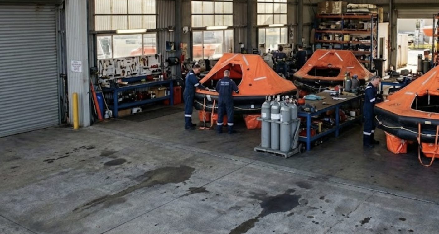 Liferafts and service equipment arranged inside the station