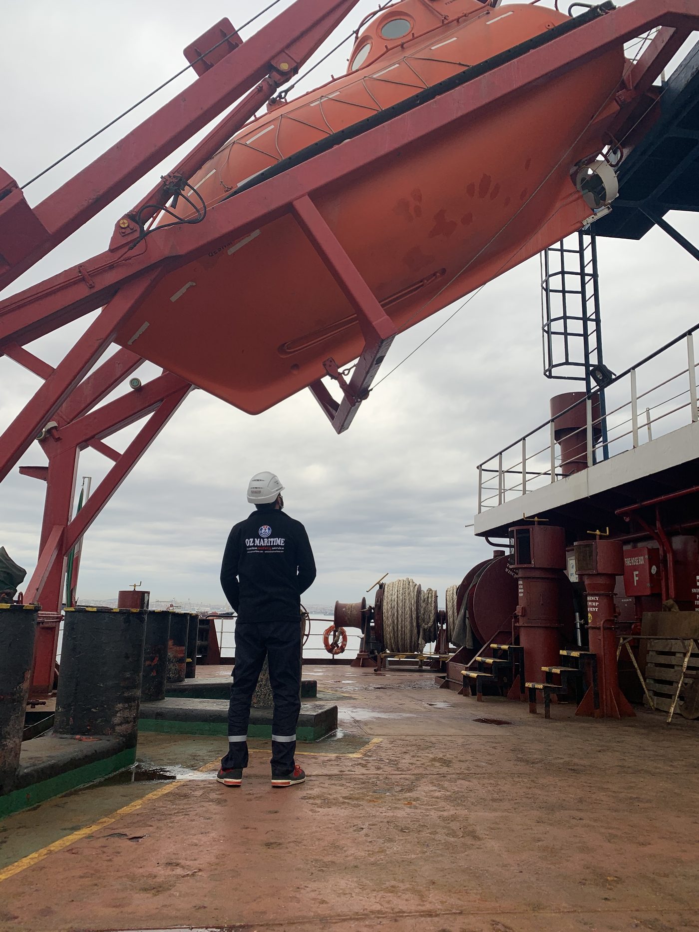 OZ Maritime technician attending a lifeboat launching system